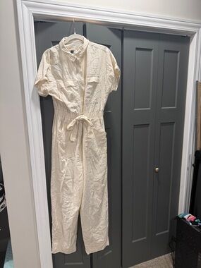 Women's Cream Utility Jumpsuit with Tie Waist